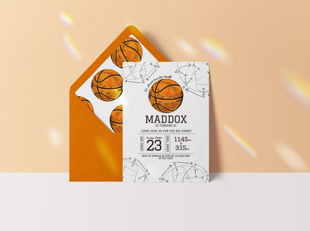Editable Basketball Birthday Invitation - Lighter Orange Watercolor