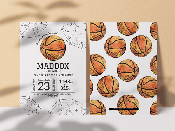 Editable Basketball Birthday Invitation - Lighter Orange Watercolor - Charles Alex