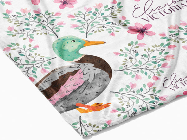 Mallard Duck w Flowers Blanket - Charles Alex