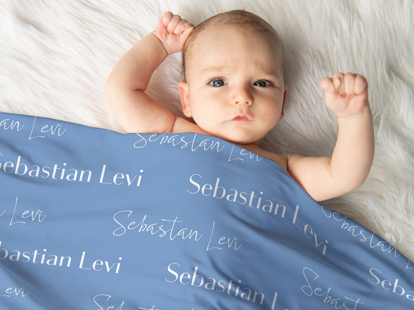 Baby Name Swaddle Blanket Cornflower Blue - Charles Alex