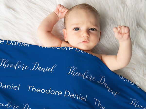 Baby Name Swaddle Blanket Royal Blue - Charles Alex